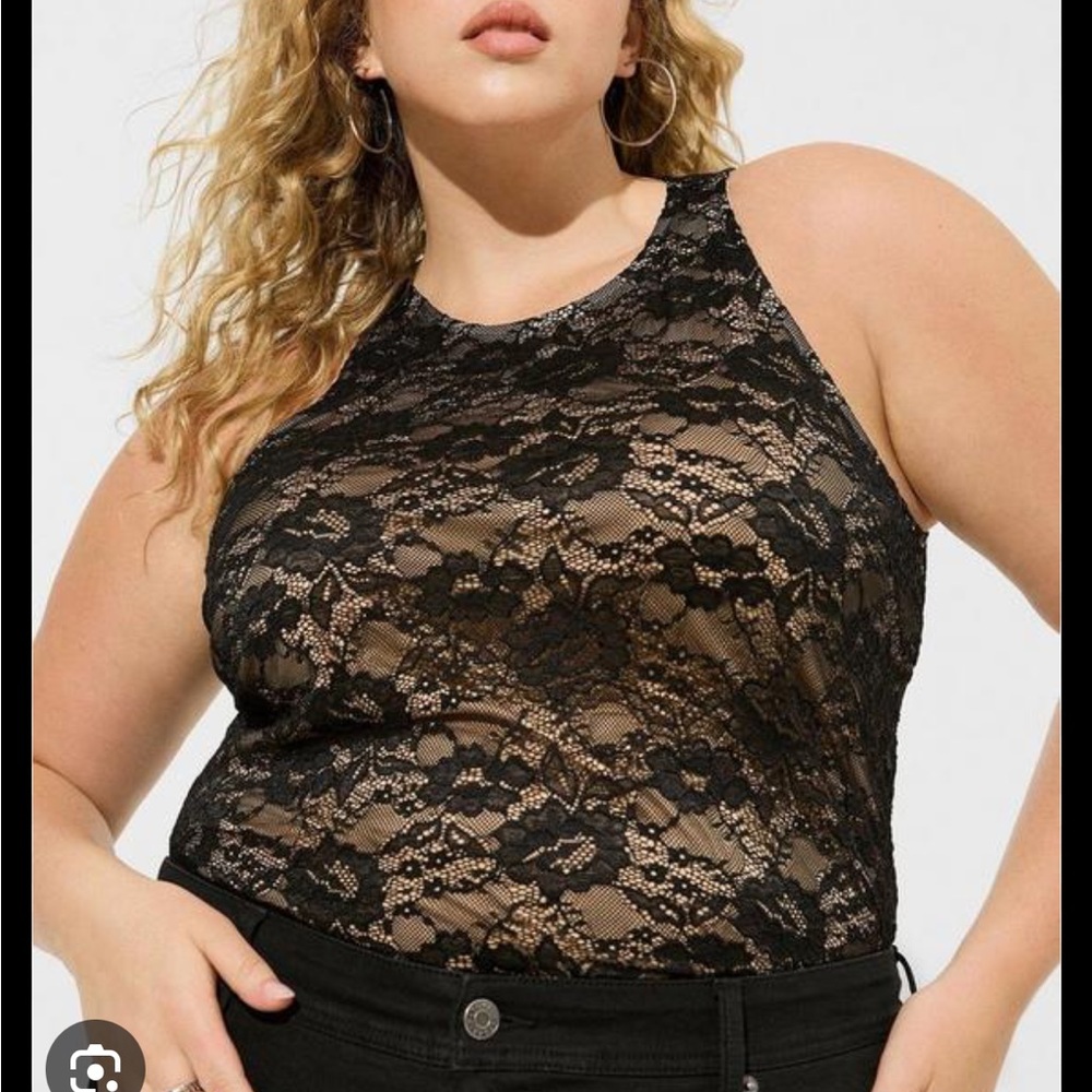 NWOT TORRID BLACK NUDE LACE HIGH NECK STRETCH TANK TOP SHIRT SIZE 2 2X XXL